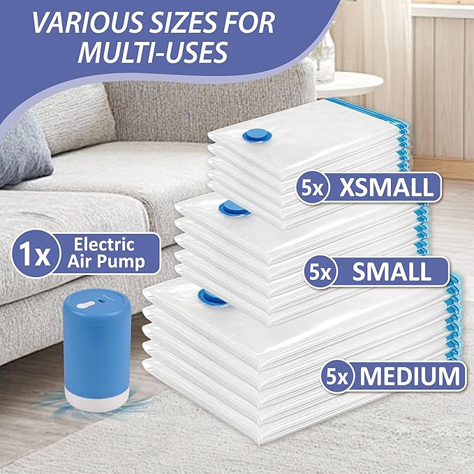 15 Pack Space Saver Storage Bags with Electric Air Pump