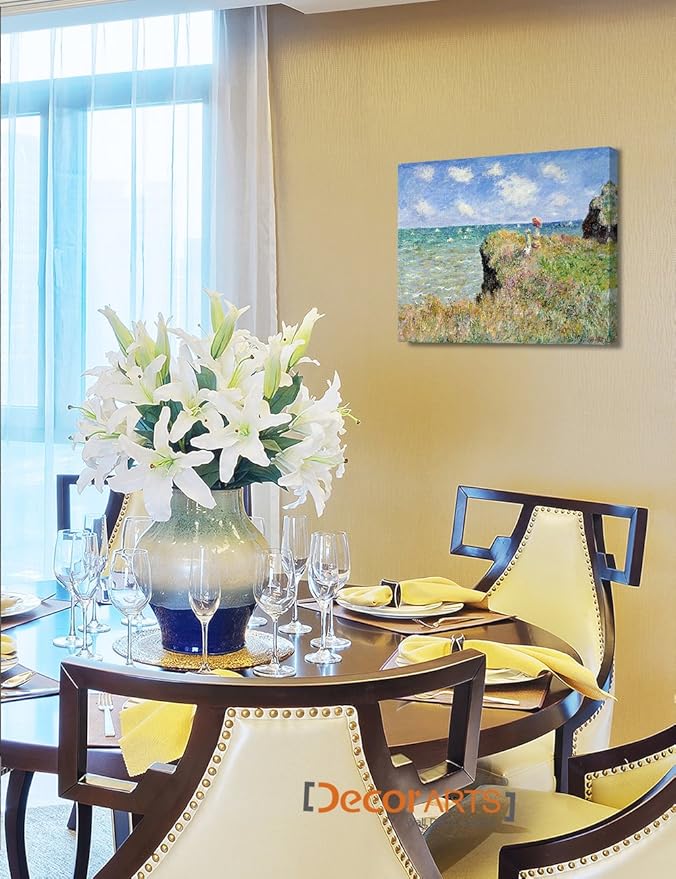 DECORARTS - The Cliff Walk At Pourville, Claude Monet Art Reproduction. Giclee Canvas Prints Wall Art for Home Decor 20x16