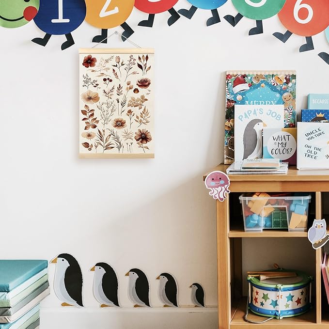 TLESKE Rustic Fall Floral Leaves Botanical Poster Hanger Frame, Aesthetic Autumn Hanging Wall Art Room Decor for Farmhouse Living Room Bedroom, Vintage Flowers Wall Prints Pictures Artwork, 12x16