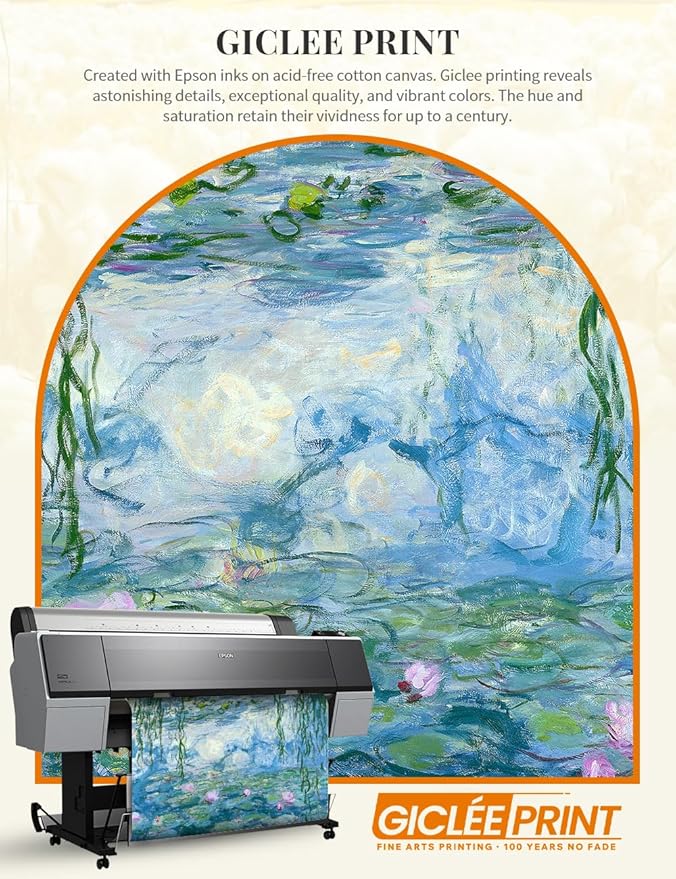 DECORARTS - Claude Monet Water Lilies 1916-1919 Giclee Print with Gold Solid Wood Frame, Impressionist Large Framed Wall Art, Ready to Hang, Framed Size 34.75x28.75, Made in USA