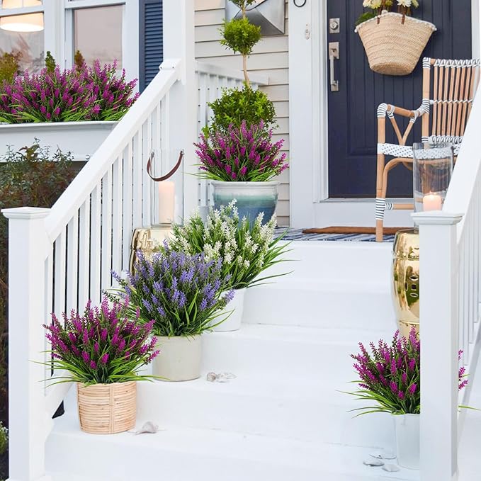 RECUTMS Artificial Plants Outdoor Fake Monkey Grass with Flowers for Pot Garden Verandah Decor for Window Garden Office Patio Hanging Planter Pathway Front Porch (Fuchsia)