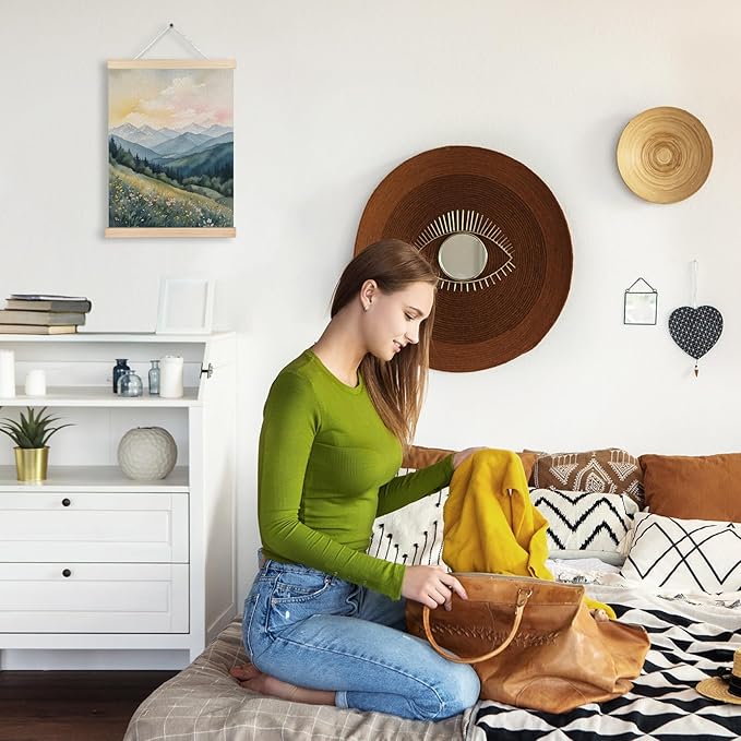 FITIE Abstract Wildflower Green Mountain Scenic Canvas Wall Art Poster, Nature Room Decor, Green Nature Forest Mountain Landscape Wall Decor Prints for Home Bedroom Living Room, 12x16 Inches