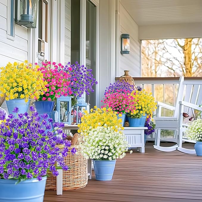 TURNMEON 20 Bundles Artificial Flowers for Outdoors Fake Plants Summer Decor, UV Resistant Artificial Plants Cemetery Fake Flowers Faux Plastic Greenery Shrubs for Home Porch Decor 580 Heads