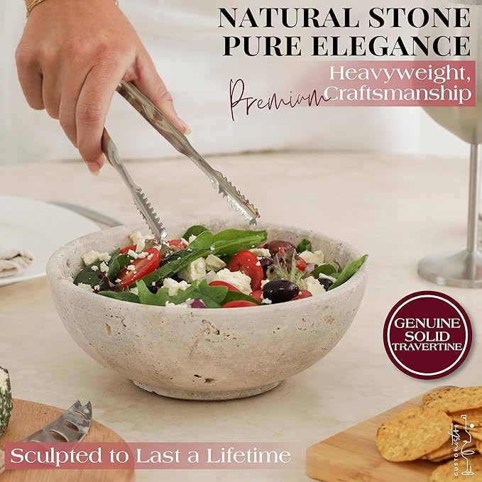 Gusto Nostro 8" Decorative Travertine Bowl for Coffee Table - Elegant Centerpiece, Aesthetic Fruit Bowl for Kitchen Counter - Heavy Stone Entryway Catch all, Jewelry, Potpourri - Travertine Decor