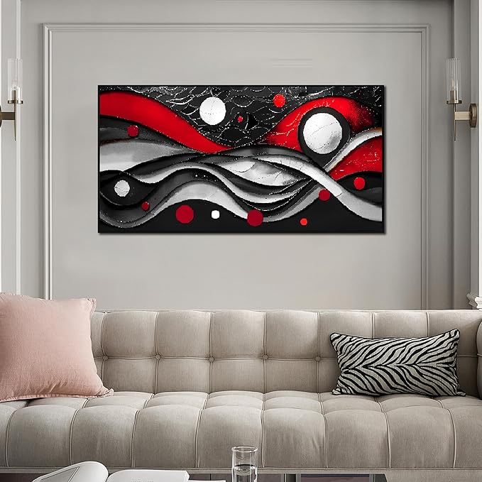 Ouzzlie Abstract Art Wall Decor Large Black and White Canvas Wall Art Red Artwork for Bedroom 24" x 48"
