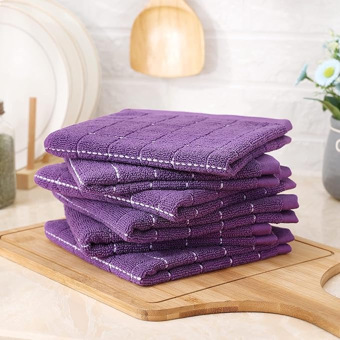 Homaxy 100% Cotton Terry Kitchen Dish Cloths, Ultra Soft and Absorbent Dish Towels for Kitchen, Suitable for Drying and Washing Dishes, 8 Pack, 12 x 12 Inches, Purple