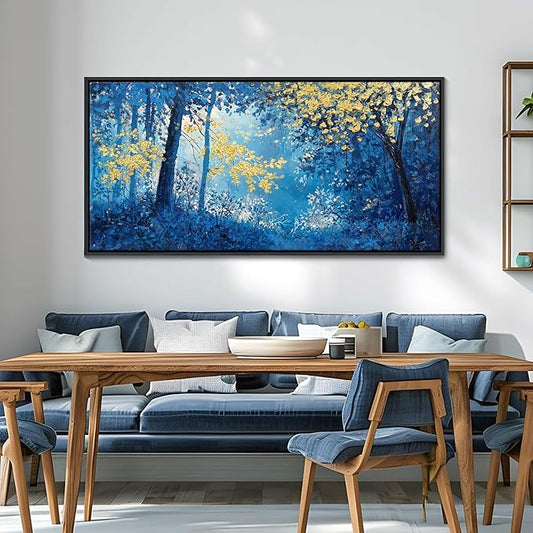 Blue and Gold Canvas Wall Art - Forest Bedroom Wall Art - Tree Wall Pictures for Living Room, Office, or Bedroom - Nature Landscape Canvas Decor Framed Painting 20×40IN