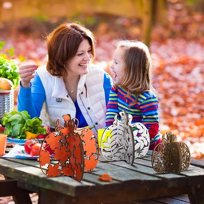 Soaoo 12 Pcs Fall Wooden Table Signs Pumpkin Wood Decoration Thanksgiving Tiered Tray Decor Thanksgiving Table Centerpieces Block Sign Farmhouse Decorations for Home Party