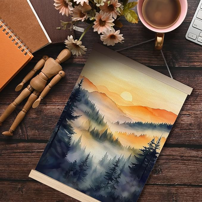 FITIE Misty Foggy Mountain Forest Canvas Wall Art Poster, Nature Room Decor, Retro Sunset Forest Landscape Scenic Wall Decor Prints for Home Bedroom Living Room, 12x16 Inches