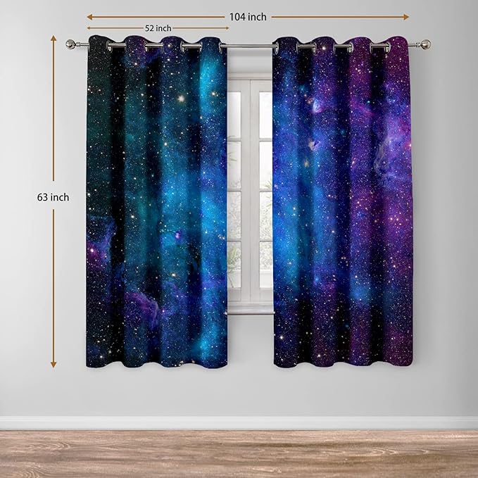 Jekeno Galaxy Blackout Curtains Outer Space Nebula Universe Starry Sky Night Print Grommet Window Drapes 2 Panel Set, 52"x63"