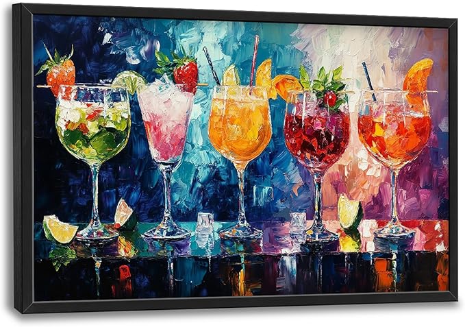 Olivine Large Wall Art, Cocktail Pictures Wall Decor, Colorful Cocktail Paintings, Liquor Canvas Prints, Framed Artwork for Bar Bathroom Bedroom Living Room Office Home Decoration 36"x24"