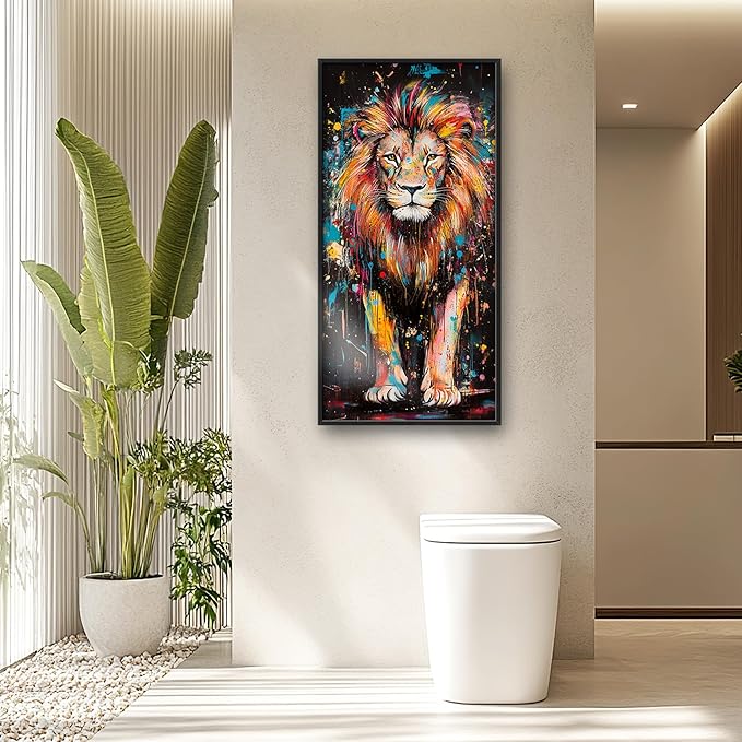Lovira Graffiti Colorful Lion Large Wall Art Animal Canvas Wall Decor Pictures Prints Painting Framed Vertical Artwork for Living Room Bedroom Bathroom Men 30"x60"