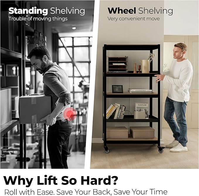 HOMEDANT House 5-Tier Metal Boltless Rolling Cart Shelf Rack Casters Heavy Duty Wheel Shelving Unit Adjustable Utility Storage Shelves Organizer Shelf Kitchen Garage 48.1" W x 18.5" D x 75.4" H 2Pack