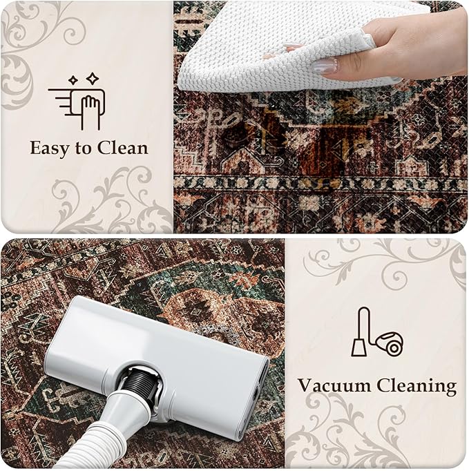 KIMODE Anti Fatigue Kitchen Mats for Floor, Boho Floral Kitchen Rugs Sets of 2, Brick Cushioned Kitchen Floor Mats, Non Slip Standing Desk Mat for Sink Laundry Office Desk 20"x47"+20"x32"