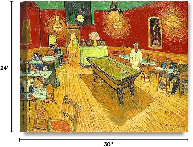 DECORARTS - The Night Cafe in the Place Lamartine in Arles, Vincent Van Gogh Art Reproduction. Giclee Canvas Prints Wall Art for Home Decor 30x24