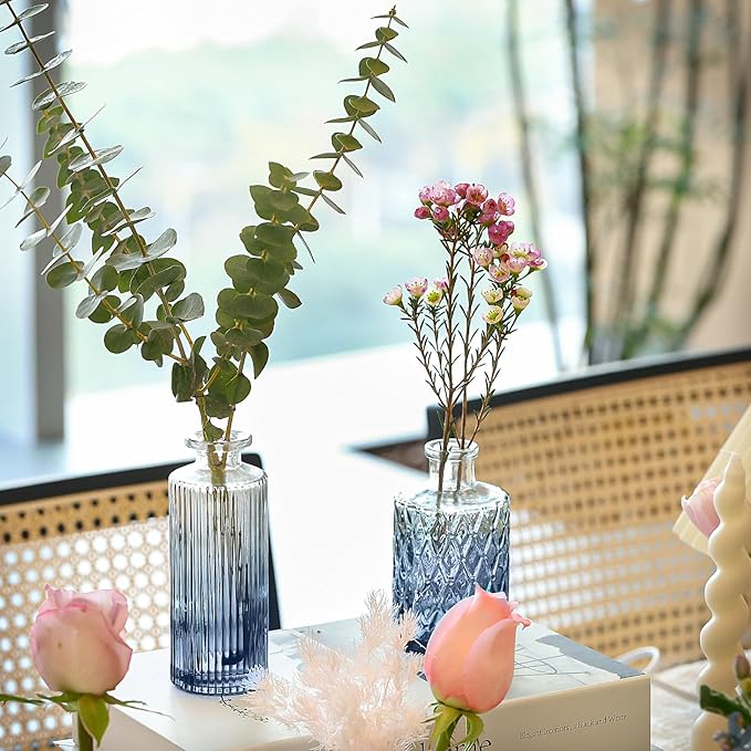 Arme Bud Vases Set of 32, Blue Vase for Centerpieces, Clear Bud Vase in Bulk, Mini Flower Vintage Cute Vases for Centerpieces, Small Glass Vases for Wedding Decor, Home Table Flower Décor