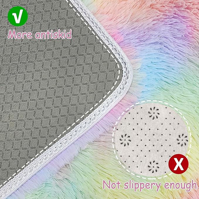 Small Fluffy Rainbow Colorful Area Rug for Girls Bedroom 2x3 Mini Kawaii Tie Dye Rug Fuzzy Unicorn Throw Rug for Living Room Kids Nursery Baby Princess Room Home Decor Aesthetic Carpets