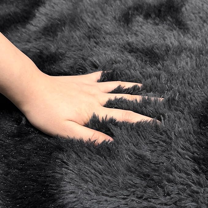 6x6 ft Tie Dye Black Round Rug for Bedroom Room Fluffy Circle Rug Furry Carpet Shaggy Circular Fuzzy Washable Non-Slip Large Area Rug Soft Indoor for Living Room Cute Aesthetic Home Decor