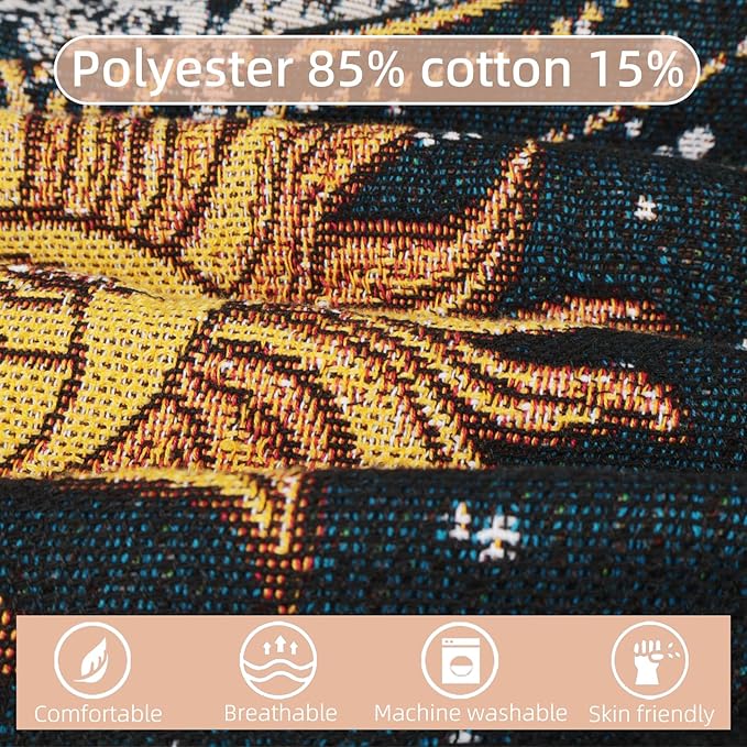 Boho Throw Blanket Reversible Cotton Bohemian Tapestry Hippie Room Decor Outdoor Blanket Double Sided (Black Butterfly 50"x60")