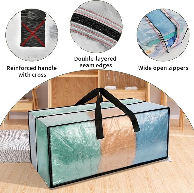 12 Pack Heavy Duty CLear Moving Bags, Large CLear Storage Bags for College Dorm Room Essentials, Alternative to Moving Boxes, Compatible with IKEA Frakta Cart