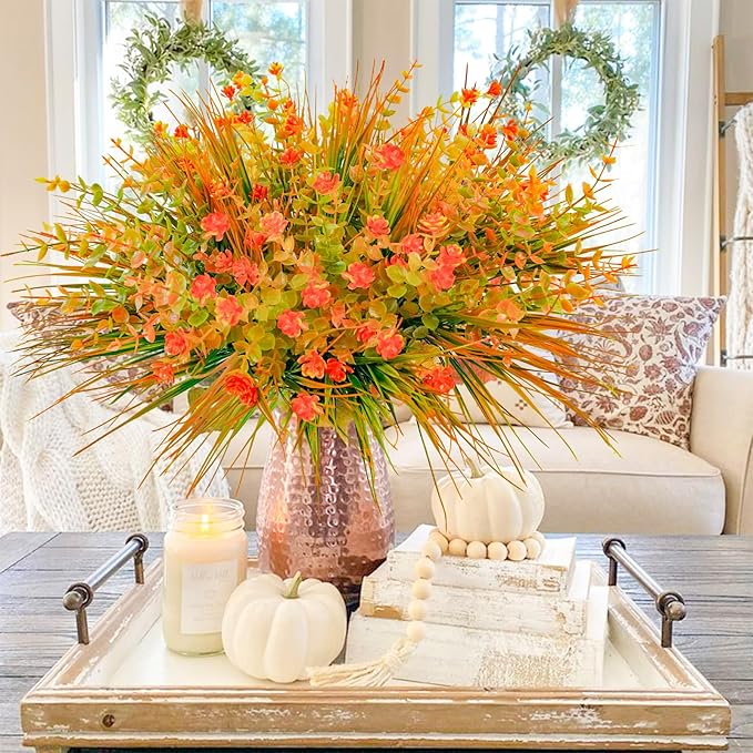 Uieke 20 Bundles Artificial Fall Flowers Outdoor UV Resistant Fake Autumn Flowers No Fade Faux Plastic Plants Thanksgiving Garden Window Box Farmhouse Décor