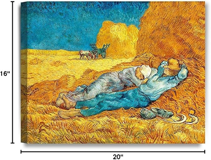 DECORARTS - Noon: Rest from Work, Vincent Van Gogh Art Reproduction. Giclee Canvas Prints Wall Art for Home Decor 20x16