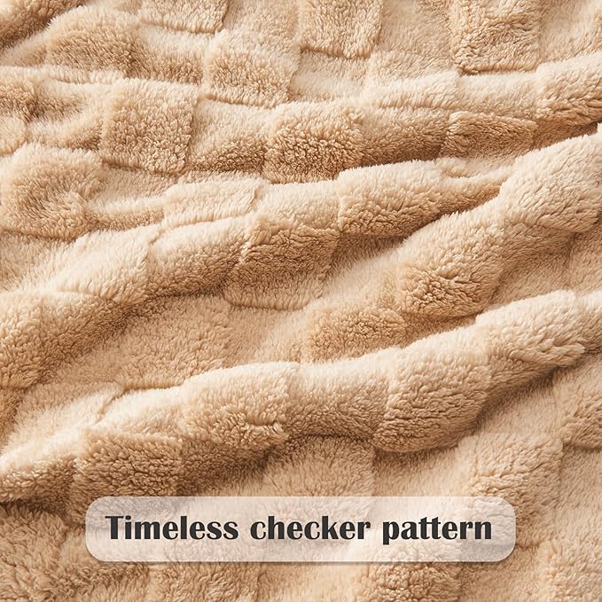NEWCOSPLAY Super Soft Twin Blanket Brown Premium Silky Flannel Fleece 3D Checkered Lightweight Bed Blanket All Season Use (Brown Checkered, Twin(60"x80"))