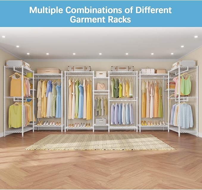 VIPEK Classic V6 Wire Garment Rack 5 Tiers Heavy Duty Clothes Rack for Hanging Clothes, Wardrobe Racks Compact Large Metal Clothing Racks Freestanding Closet Storage Racks, Max Load 850LBS, White