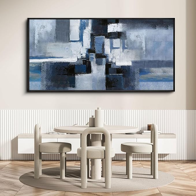 KLAKLA Large Abstracr Wall Art - Blue and Black Canvas Picture for Living Room Office Wall Decor Bedroom Art Framed Artwork Modern Wall Decoration 58x29 Inches