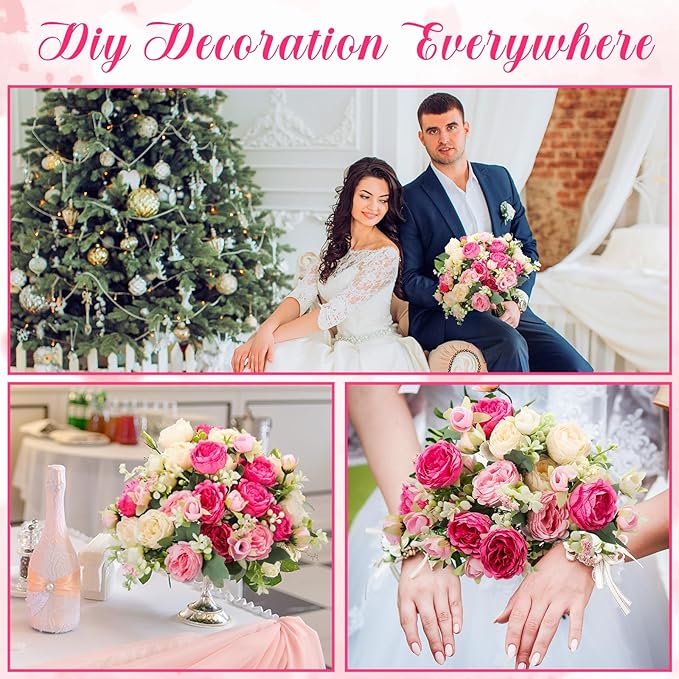 Geosar 8 Bundles Artificial Peonies Flowers Fake Silk Peony Bouquet Faux Peonies Flowers Bulk for Decoration Vase Florals Arrangements Wedding Party Table (Bright Color)