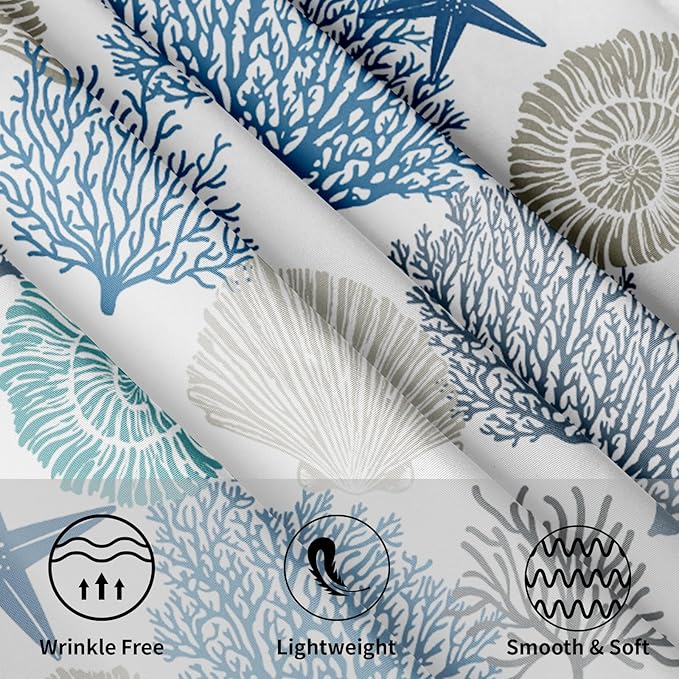 Kawani Nautical Coastal Tablecloth Round 60 Inch Seashell Beach Round Tablecloth 60 Inch Sea Ocean Summer Circle Tabletop Decor Sea Coral Table Covers for Home Kitchen Dinner Holiday Party Picnic