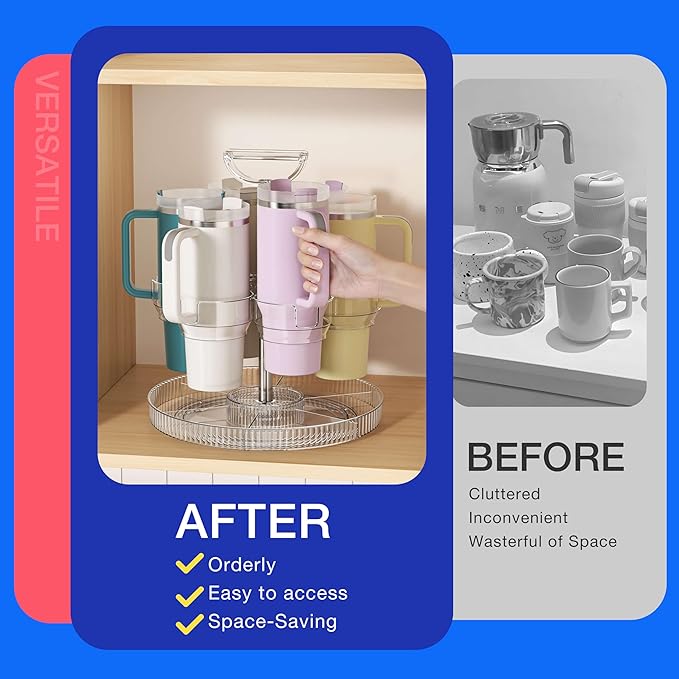 Tumbler Organizer for Stanley Cup and Water Bottle Holder for Cabinet and Kitchen Storage (Clear)