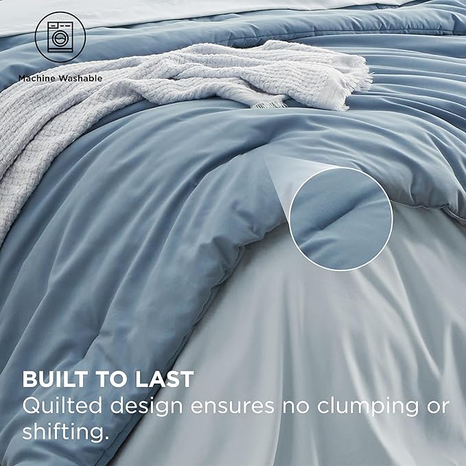 Bedsure King Size Comforter Set - 7 Pieces Grayish Blue King Bedding Set for All Seasons, Boho Contrasting Design Bed in a Bag with Comforter, Sheets, Pillowcases & Shams