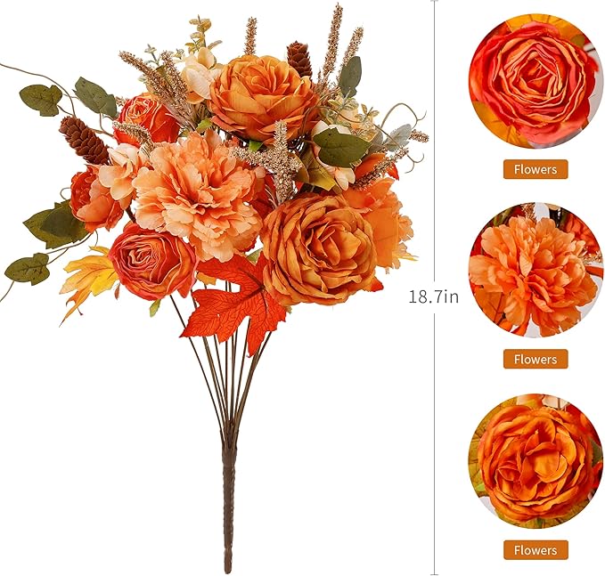 Thanksgiving Decorations - 2Pcs Artificial Fall Flowers, Fall Decor Flower Bouquet for Wedding Bouquets Autumn Decor Centerpieces Arrangements Faux Flowers Party Bridal Baby Shower Home Decorations