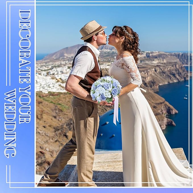 Geosar 16 Bundles Artificial Peonies Flowers Fake Silk Peony Bouquet Faux Peonies Flowers Bulk for Decoration Vase Florals Arrangements Wedding Party Table (Gradient Blue)