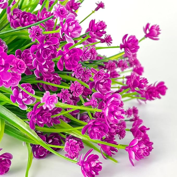 12 Bundles Artificial Flowers for Outdoors Summer Decor, Realistic UV Resistant Fake Plants Faux Plastic Flowers for Outside Planter Home Gardens Patio Porch Yard Spring Cemetery Decor(Magenta)