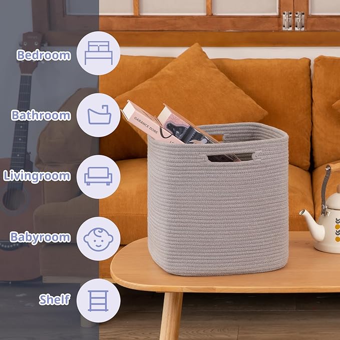 OIAHOMY Storage Cubes, 13 Inch Cube Storage Organizer, Collapsible Storage Bins, Baskets for Organizing, Storage Bins for Shelves-Grey, 2-PACK