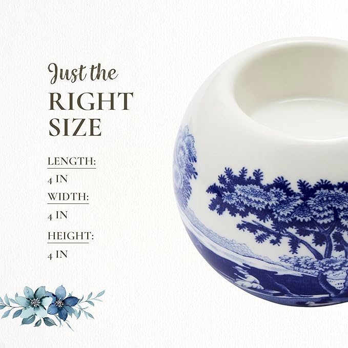 Spode Blue Italian Tealight Holders | Set of 2 Round Tealight Holders | Made of Fine Porcelain | 4 Inch Candle Holders for Home Décor and Housewarming Gift | Dishwasher Safe