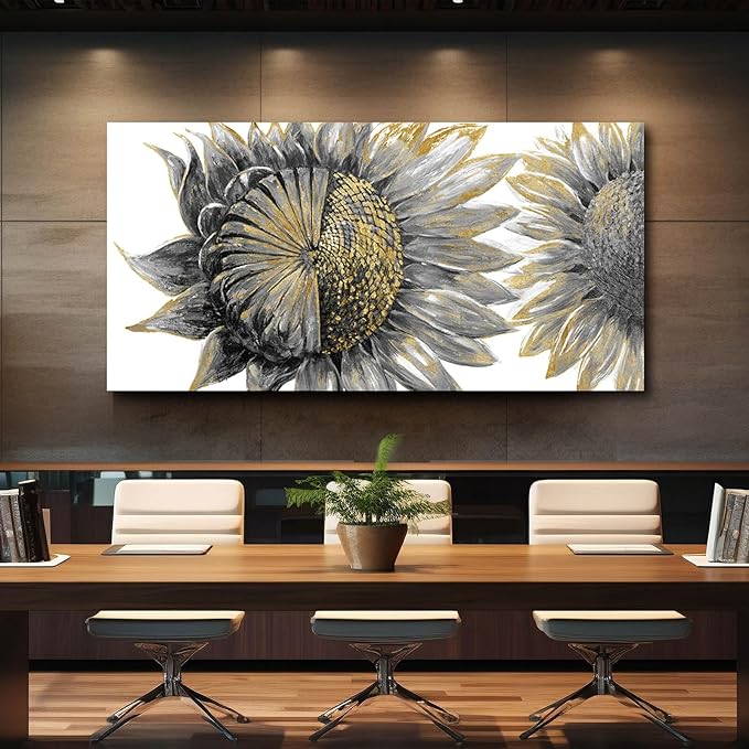 Framed Wall Art for Living Room Sunflowers Wall Decor Large Wall Decorations Black Artwork Flowers Prints Pictures for Home Office 29"x58"