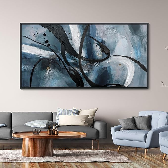 Abstract Canvas Wall Art Black And White Graffiti Golden Lines Simple Art Modern Abstract Artwork Canvas Prints Canvas Picture Contemporary Wall Art Bedroom Living Room Office Decoration Framed Ready To Hang 29x58 Inch