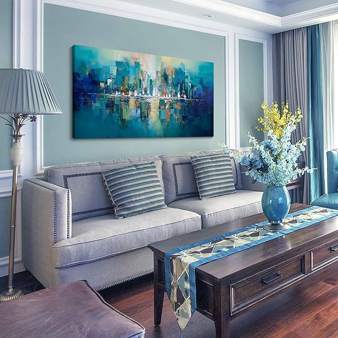 large art colorful Painting Wall Art Simple Picture for Living Room Modern Home Bedroom Decoration Green Framed Artwork Decor 20X40