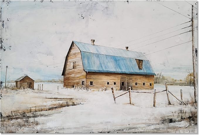 Yihui Arts Farmhouse Canvas Wall Art Hand Painted Light Blue and White Paintings Modern Abstract Rustic Pictures Artwork for Living Room Bedroom Bathroom Decor