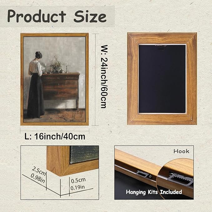 KBKBART Vintage Wall Decor Art Print, Framed Canvas Wall Art Mid-Century Lady Classical Women Painting Picture, Vintage European Portrait Painting for Bedroom Bathroom Decor Wall Art(16"x24")