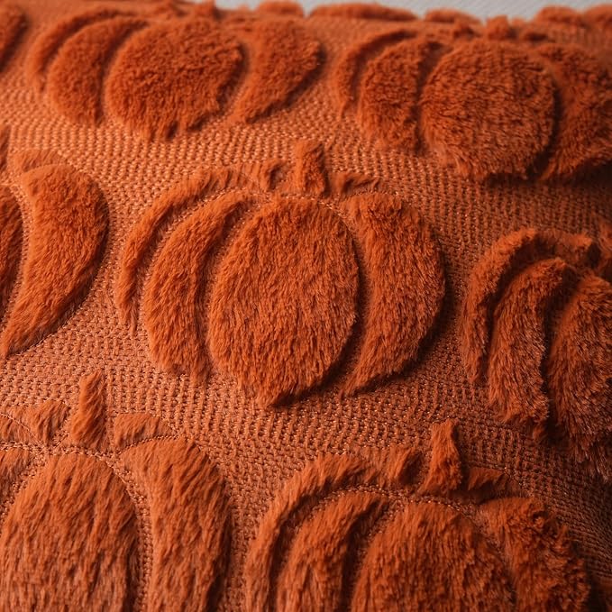 GEEORY Fall Pumpkins Soft Plush Pillow Covers, 12 x 20 Inch Set of 2, Fluffy Faux Fur Wool Decorative Farmhouse Cushion Case for Sofa Home Decoration Rust Pumpkin GC019-12