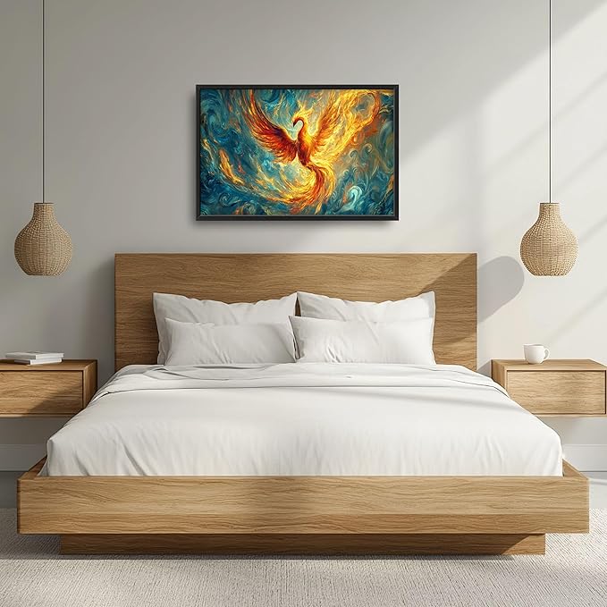 Large Phoenix Wall Art for Living Room, Fire Phoenix Oversized Wall Decor Pictures, Abstract Bird Framed Canvas Print Painting, Modern Artwork for Bedroom Office Home Decor 36"x24"
