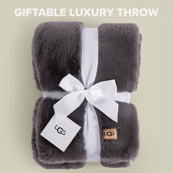 UGG Plush Faux Fur Throw Blanket Reversible Medium Weight Luxury Soft Throw Blankets for Bed or Chair, Hypoallergenic, Machine Washable, Home Decor, 50-inch x 70-inch, Charcoal Dark Grey (Euphoria)