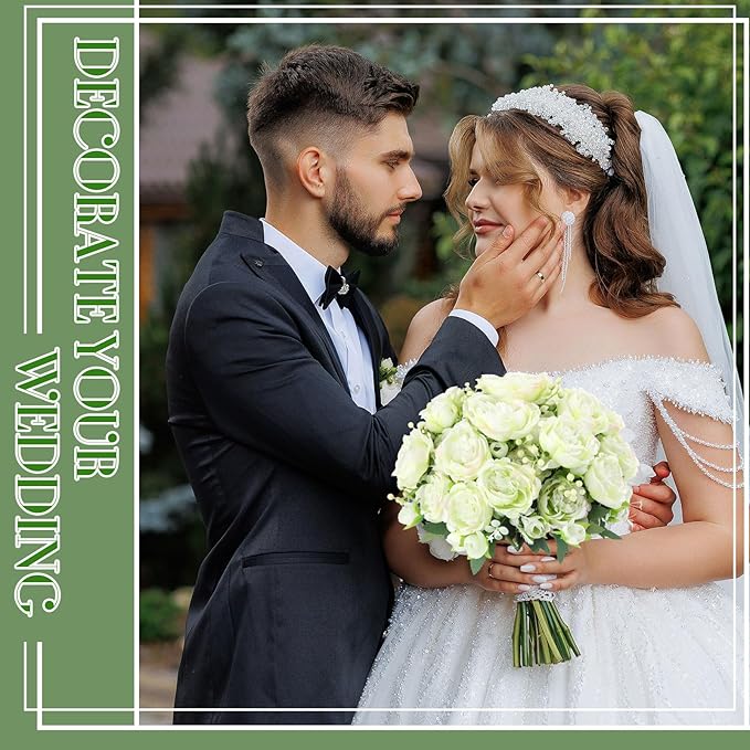 Geosar 16 Bundles Artificial Peonies Flowers Fake Silk Peony Bouquet Faux Peonies Flowers Bulk for Decoration Vase Florals Arrangements Wedding Party Table (Green)