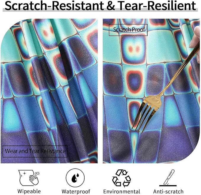 Waterproof Boho Vinyl Round Tablecloth Fitted Table Cloth Summer Fall Outdoor Circle Cover for 45-54" Tables Dining Kitchen Apartment Essentials Picnic Camping Party Decor Housewarming Gifts