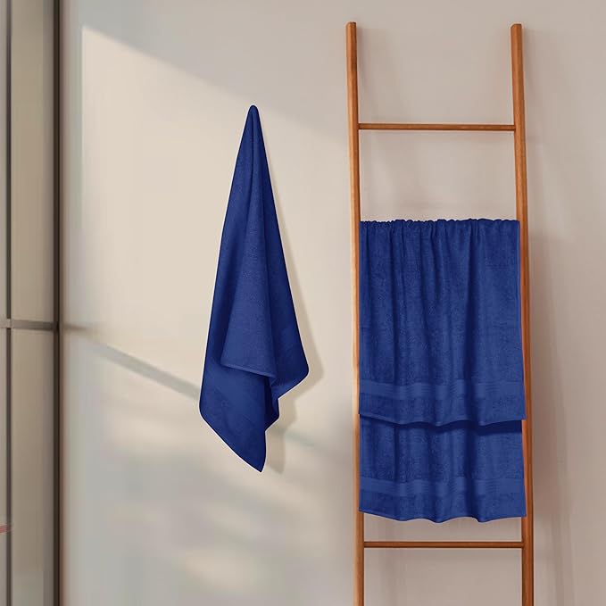 GLAMBURG Premium Cotton 4 Pack Bath Towel Set - 100% Pure Cotton - 4 Bath Towels 27x54 - Ideal for Everyday use - Ultra Soft & Highly Absorbent - Navy
