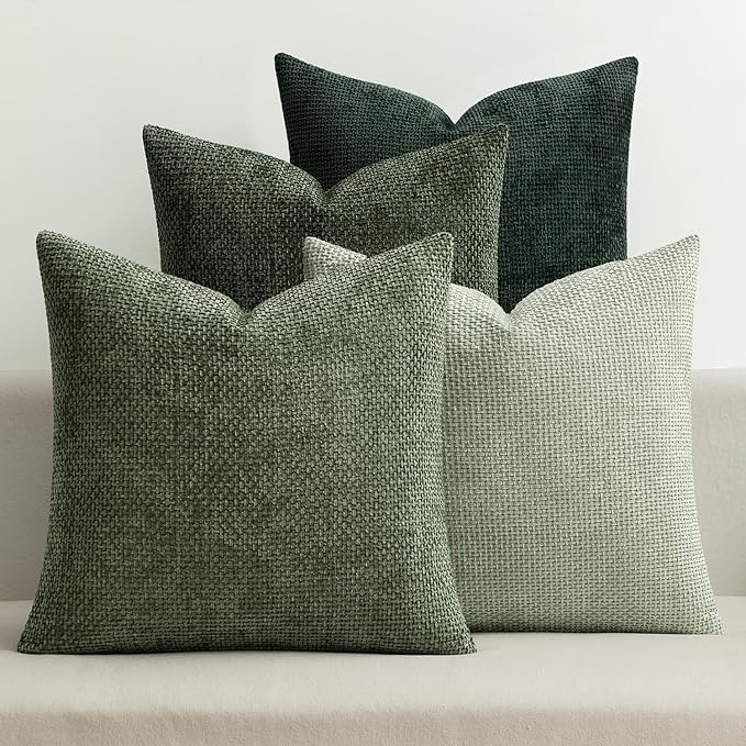 MIULEE Pack of 4 Couch Throw Pillow Covers 20x20 Inch Green Soft Decorative Chenille Pillow Covers Farmhouse Accent Cushion Covers for Boho Home Decor Spring Sofa Bedroom Living Room